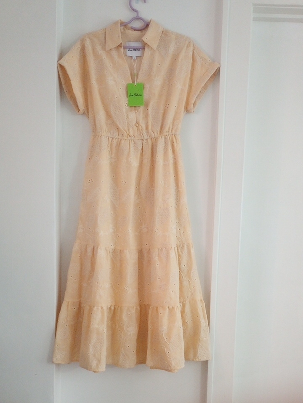 Sam Edelman Boho Cream Eyelet Embroidered Button-Front Tiered Dress Size 6